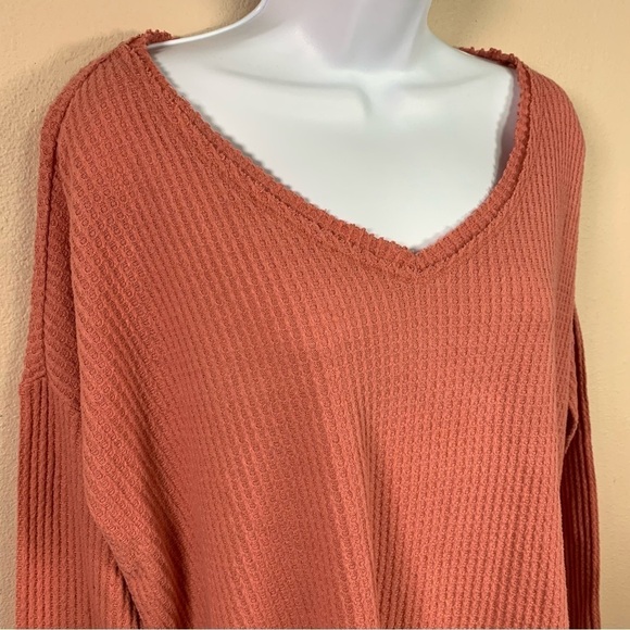 Small Mauve Pink Waffle Knit Long Sleeve Top Wild Fable V Neck Long Sleeve Top - Picture 2 of 7